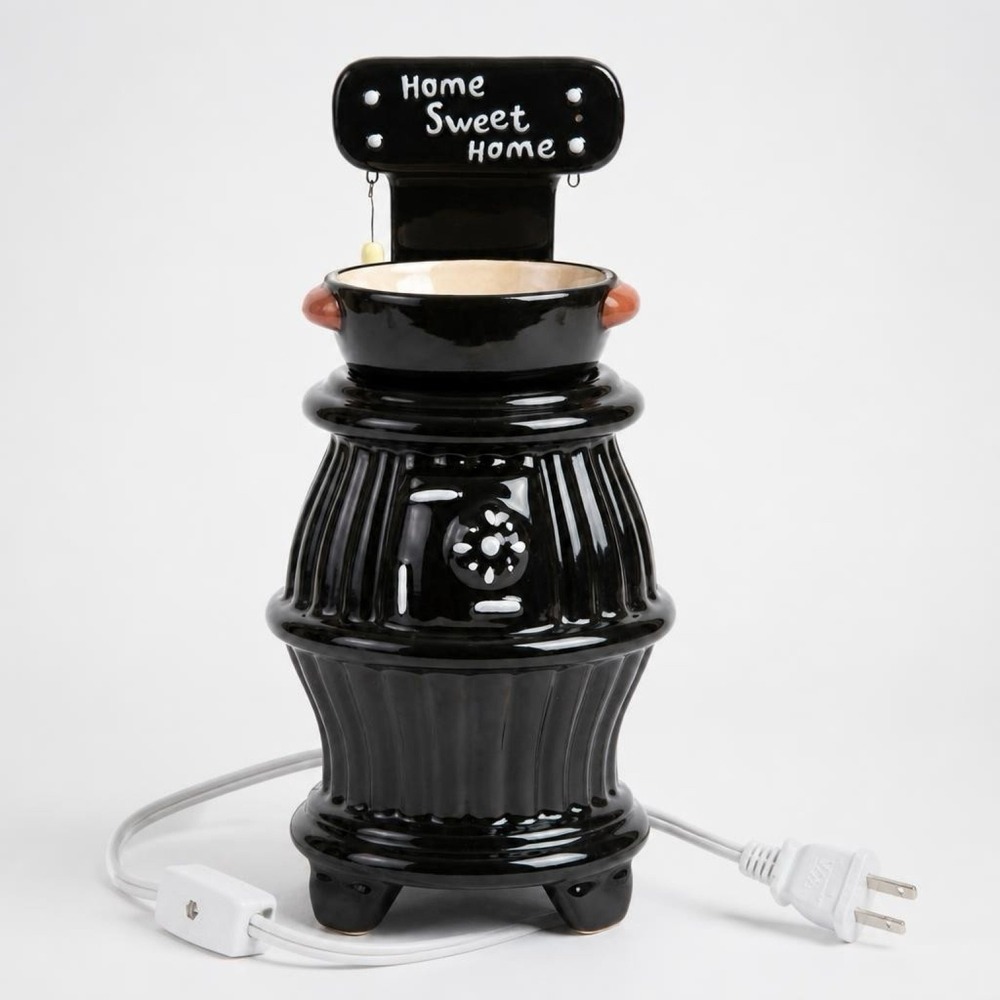 Vintage Potbelly Stove Ceramic Electric Wax Warmer Home Sweet Home Black